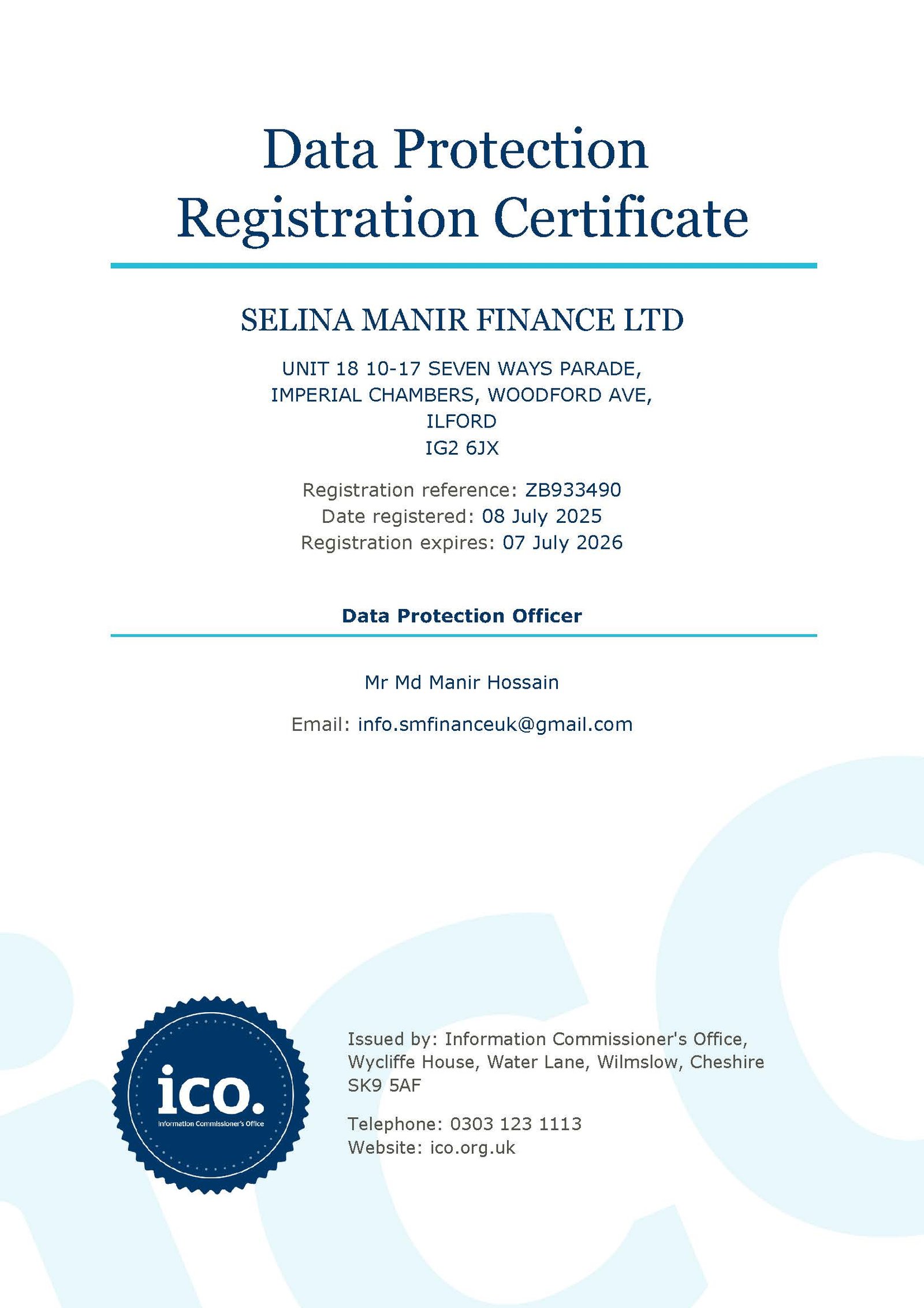 Registration Certificate - ZB933490